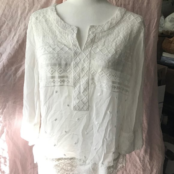 CHICO'S GRACEY BOHO WHITE EMBROIDEREDTUNIC - Picture 1 of 7